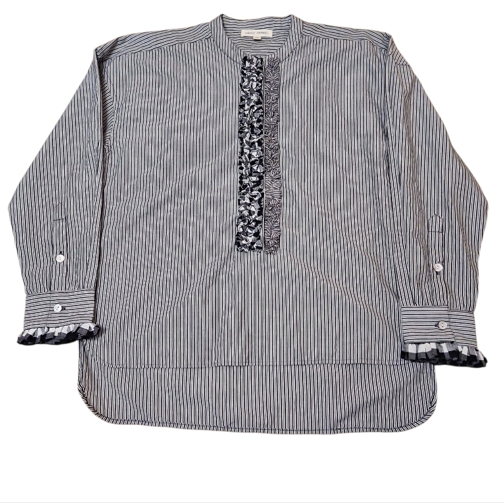 Anthropologie Anouk Grewal Striped Black & White 100% Cotton Top Shirt Sz XS